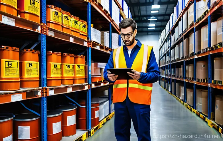 위험물관리사 취업 성공 사례와 후기 - **Prompt 1: Diligent Hazardous Materials Administrator in a Modern Warehouse**
    "A mid-30s male o...